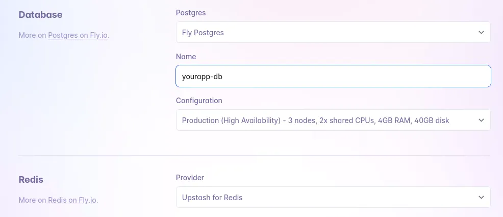 Fly DB config